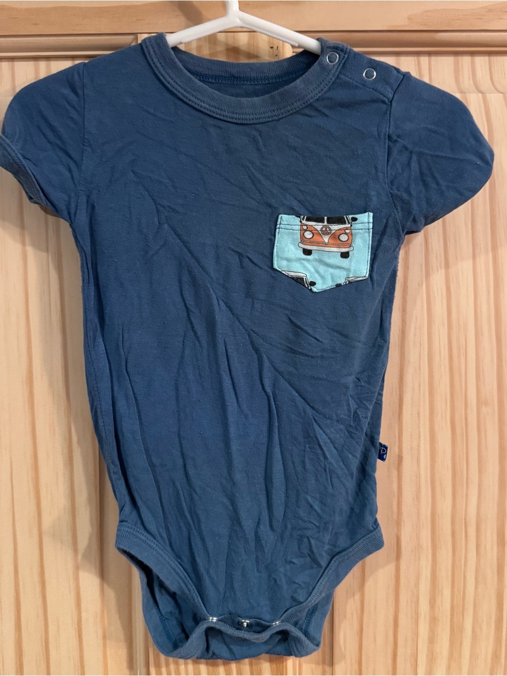KicKee Pants Boys Blue Bamboo Van Pocket Bodysuit 18-24 Months 70s